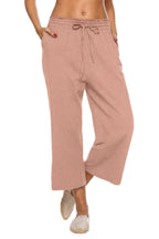 Lnx Women's Linen Capri Pants Wide-Leg High-Waisted Drawstring Casual