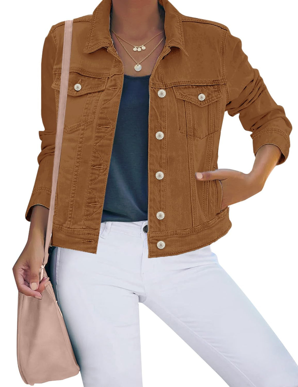 Luvamia Denim Jacket For Women Women's Jean Concert Outfits - Brown