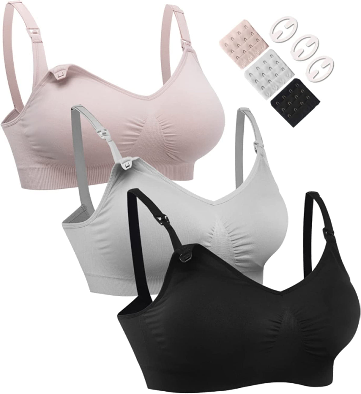 Women's Hofish 3pack Full Bust Seamless Black,grey,elegant Pink Large Nursing Bra