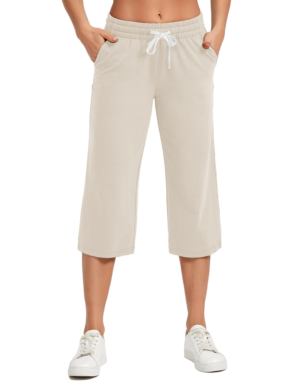 Specialmagic Women's Capri Pants Cotton Sweatpants White Onyx M