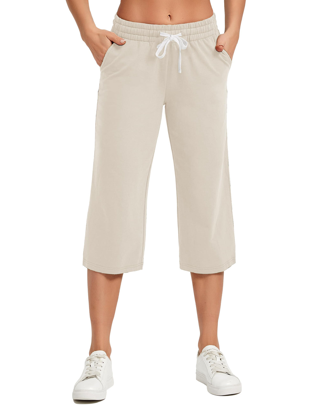 Specialmagic Women's Capri Pants Cotton Sweatpants White Onyx M
