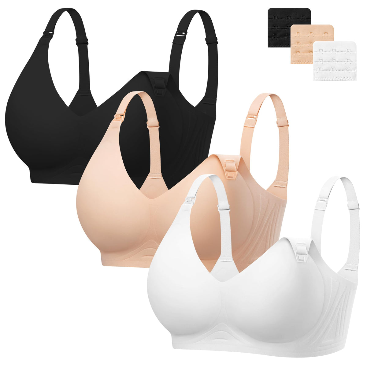 Women's Angelhood 3 Pack for Breastfeeding Seamless Pregnancy Wireless Sleep Bralette Jelly Strip Support Postpartum with Extenders, M Size Nursing