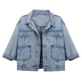 Hixiaohe Spring Summer Jean Jacket For Women Trendy Half Sleeve Button Down Short Denim Retro Cropped Trucker Coat - 06blue