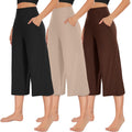 New Young 3 Pack Women's Wide-Leg Capri Pants - Capri-black,brown,