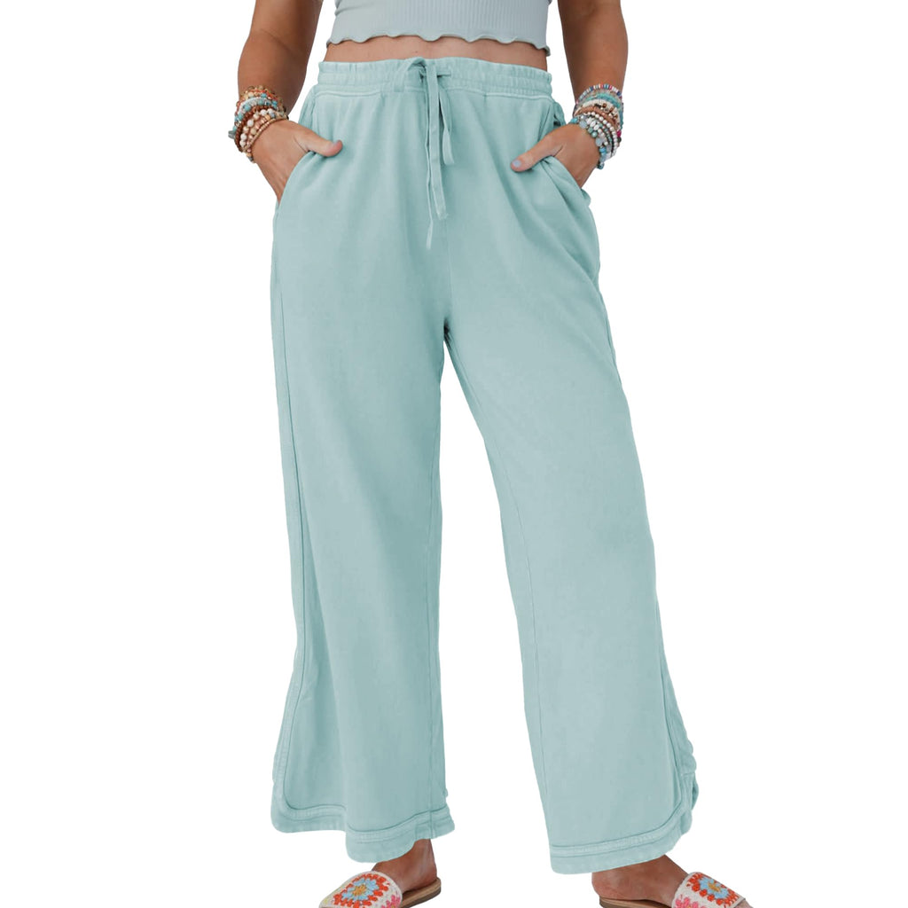 Hixiaohe Women's Casual Wide-Leg Sweatpants High-Waist - Mint-green