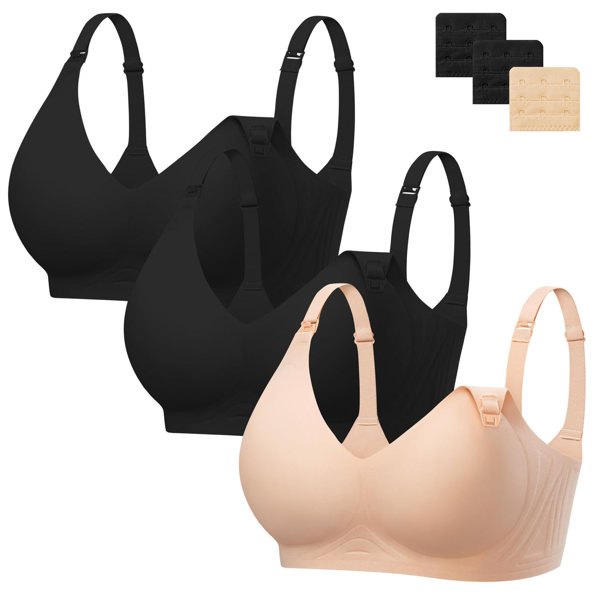 Women's Angelhood 3 Pack for Breastfeeding Seamless Pregnancy Wireless Sleep Bralette Jelly Strip Support Postpartum with Extenders, L Size Nursing