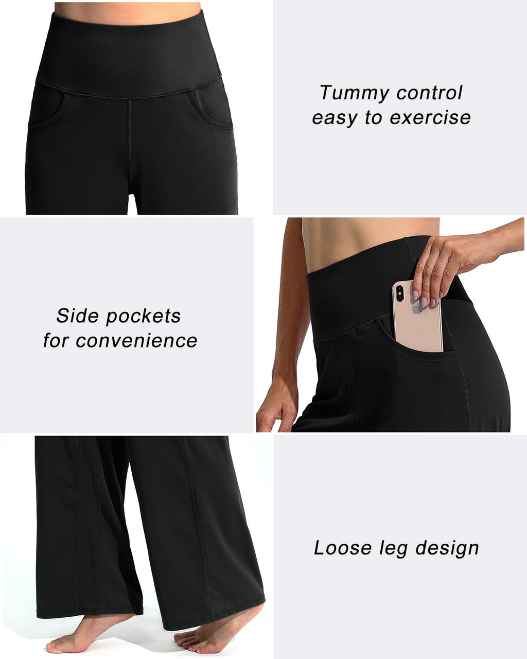 Promover Wide-Leg Pants For Women With Pockets Stretch Black Xl Extra
