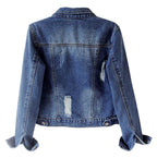 Kedera Womens Casual Button Up Long Sleeve Denim Trucker Jacket Distressed Ripped Jackets Jean For Women With Pockets - Dark Blue