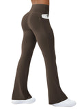 Copyleaf Women's Yoga Pants With Pockets High-Waisted Flare - Brown