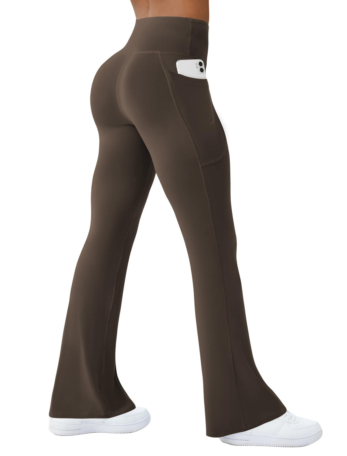 Copyleaf Women's Yoga Pants With Pockets High-Waisted Flare - Brown