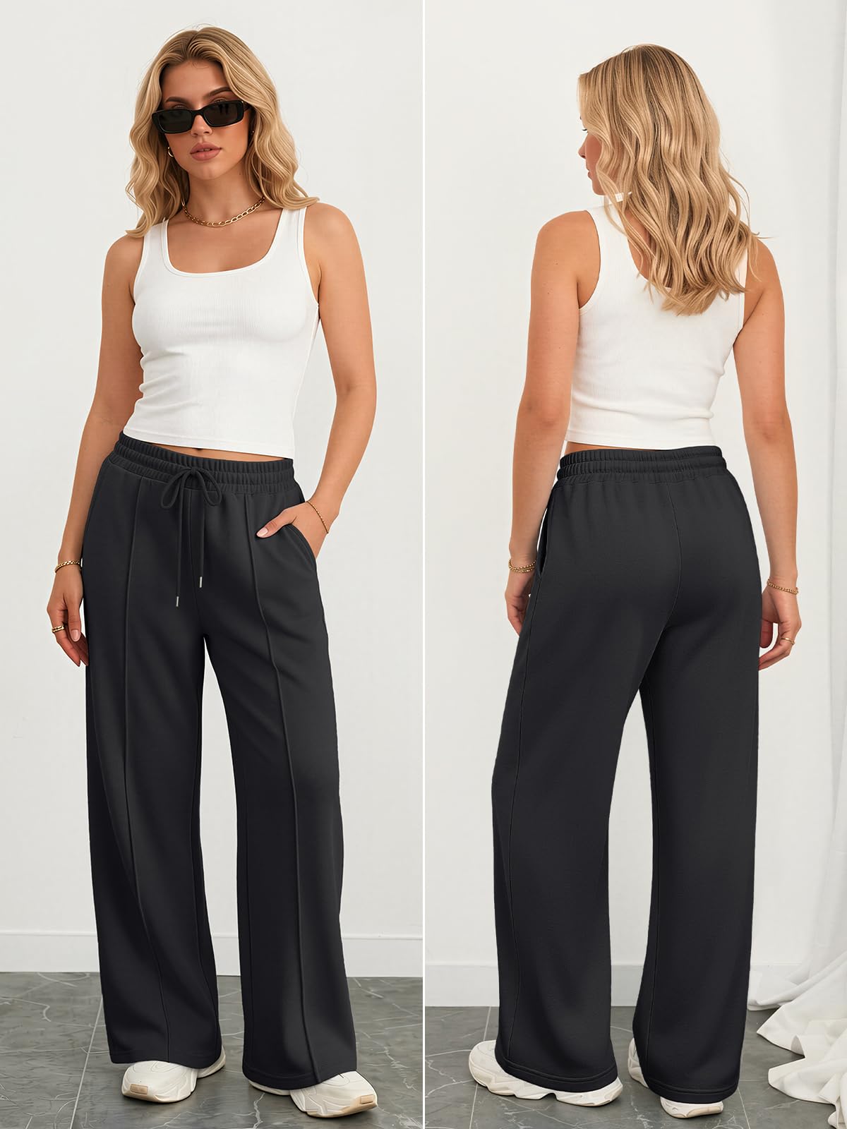 Athmile Women's Wide-Leg Sweatpants High-Waisted Baggy Teen - Size Large
