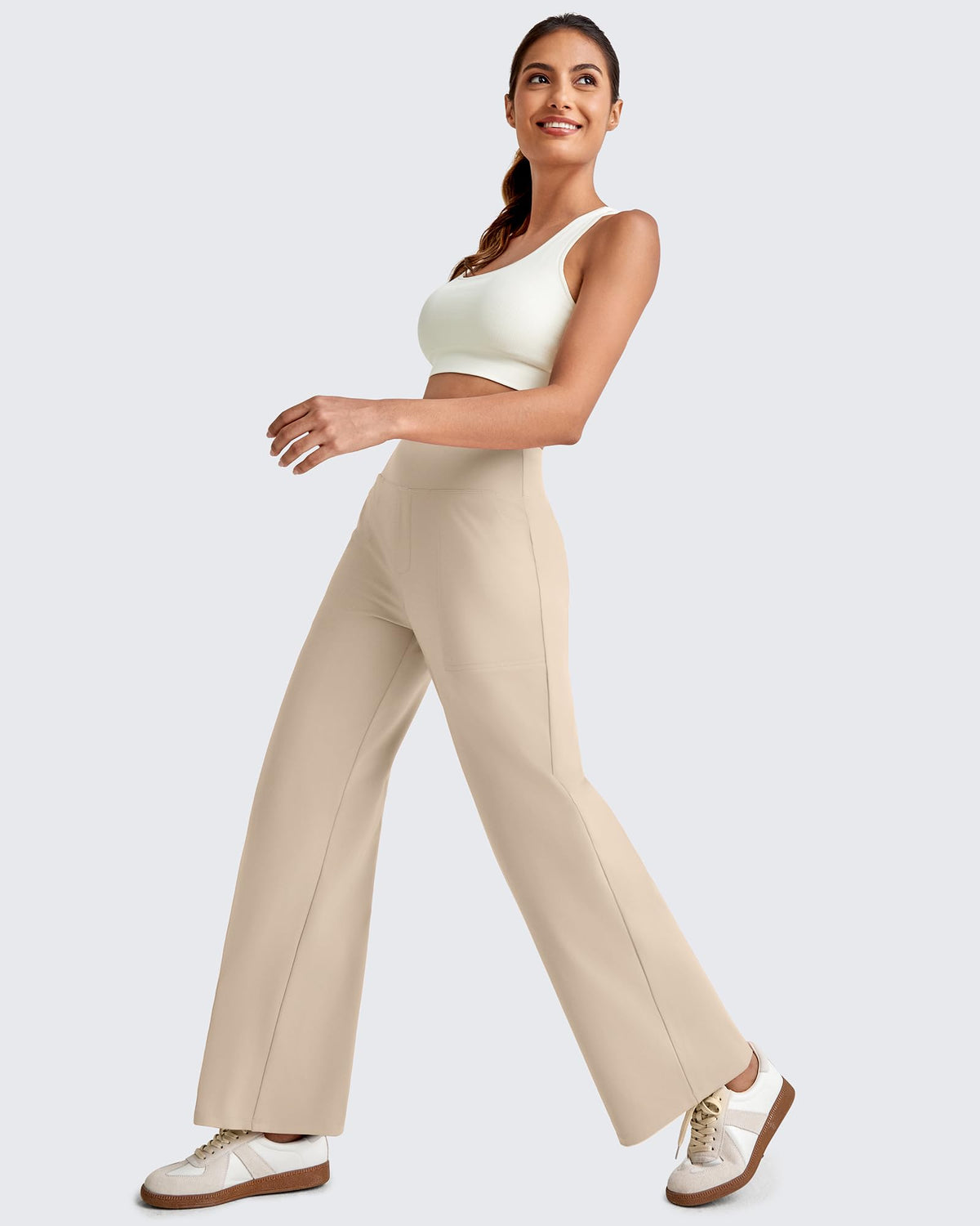 G4free Wide-Leg Travel Pants For Women With Pockets Light Khaki M