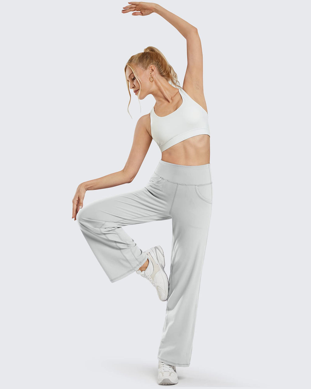 Promover Wide-Leg Pants For Women High-Waist Light Grey L Petite