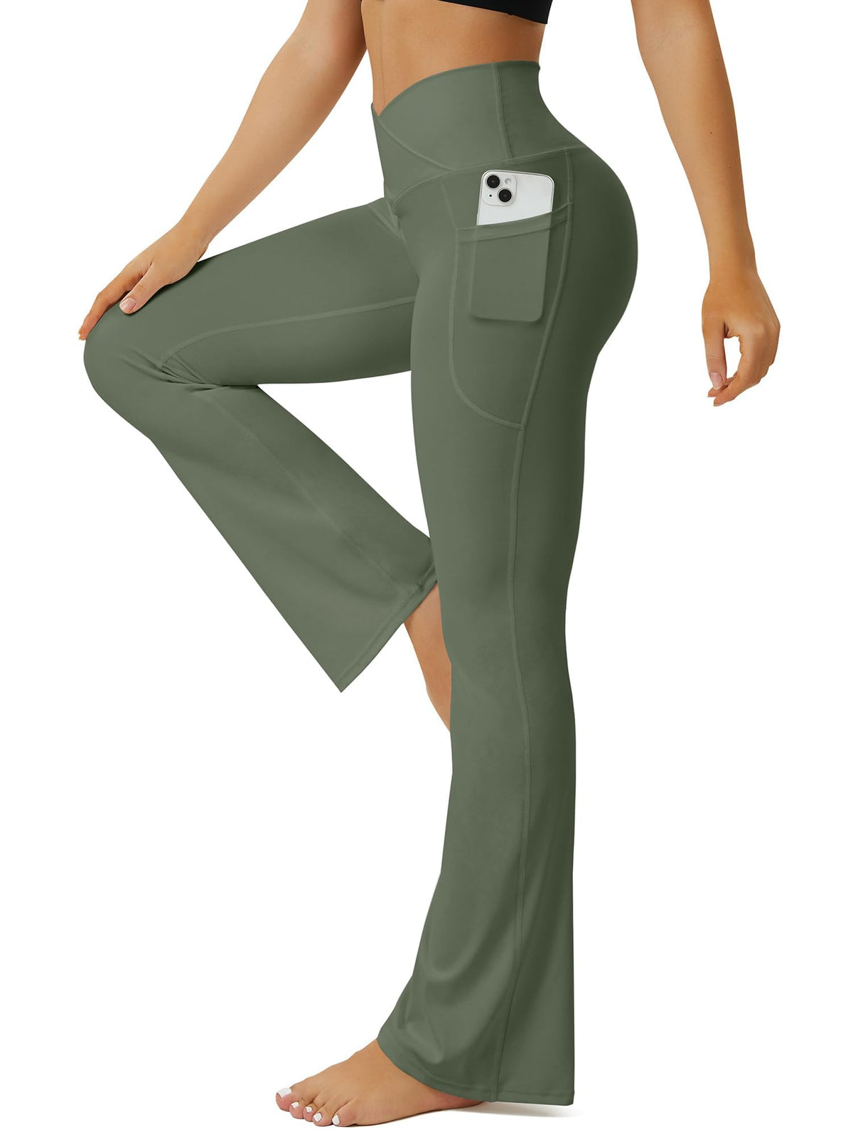 Fohofo Yoga Pants Women Flare Leggings For With Pockets - Army Green