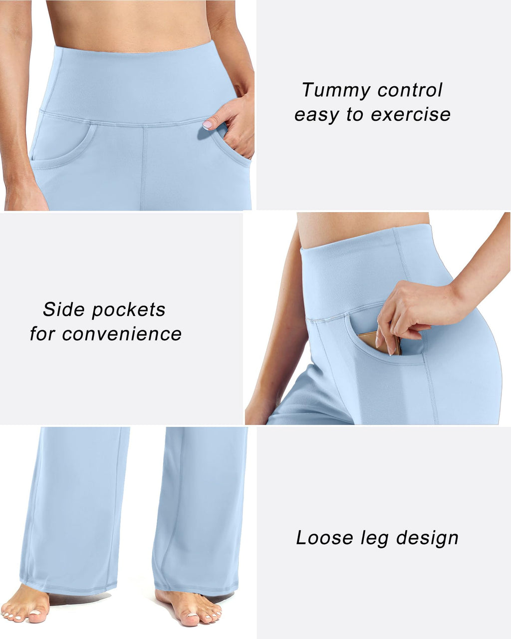 Promover Wide-Leg Pants For Women With Pockets Stretch Baby Blue S