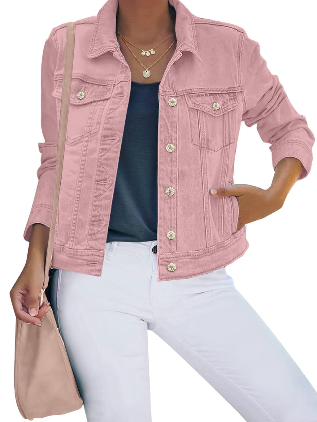 Luvamia Pink Jean Jacket Stretch Denim 90s Outfits For Women Size Xs