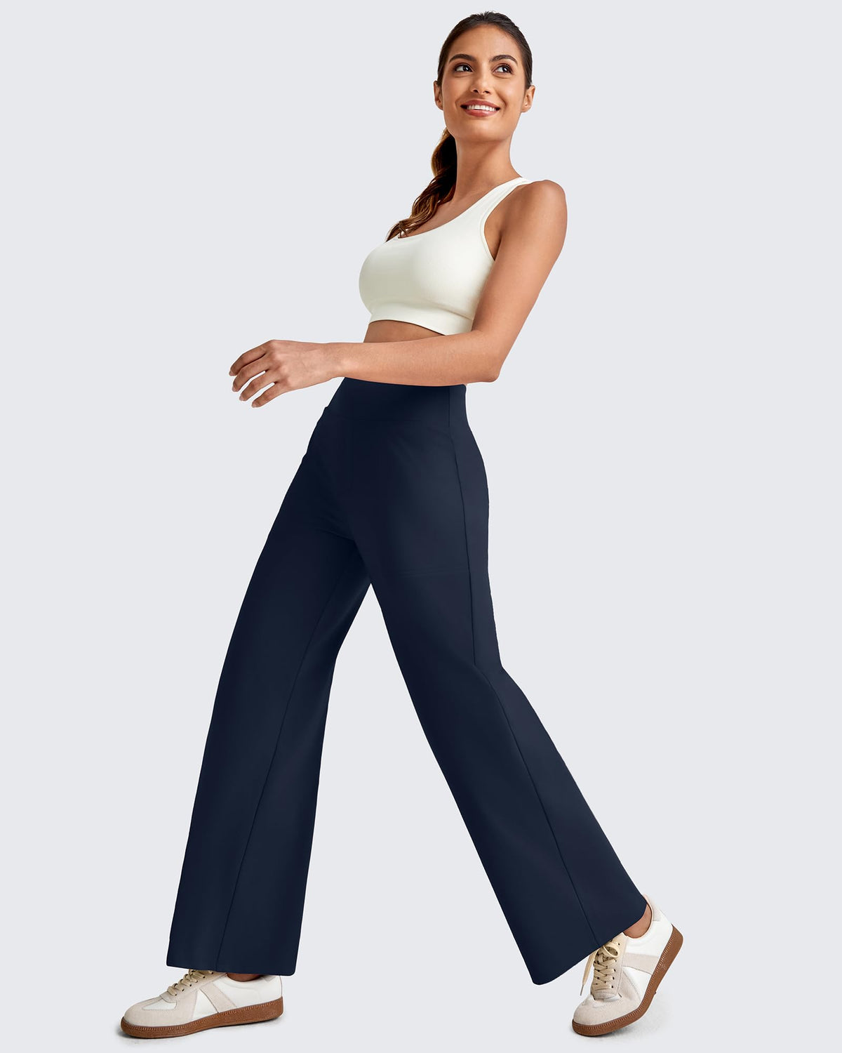 G4free Dressy Wide-Leg Pants Women Cropped With Pockets Dark Navy Xl