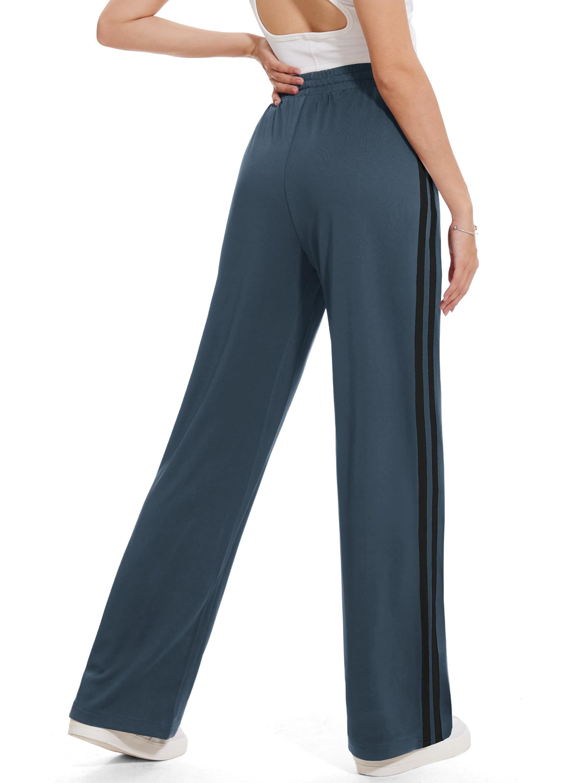 Tapata Petite Women 28" Inseam Striped Sweatpants Loose - Dark Grey