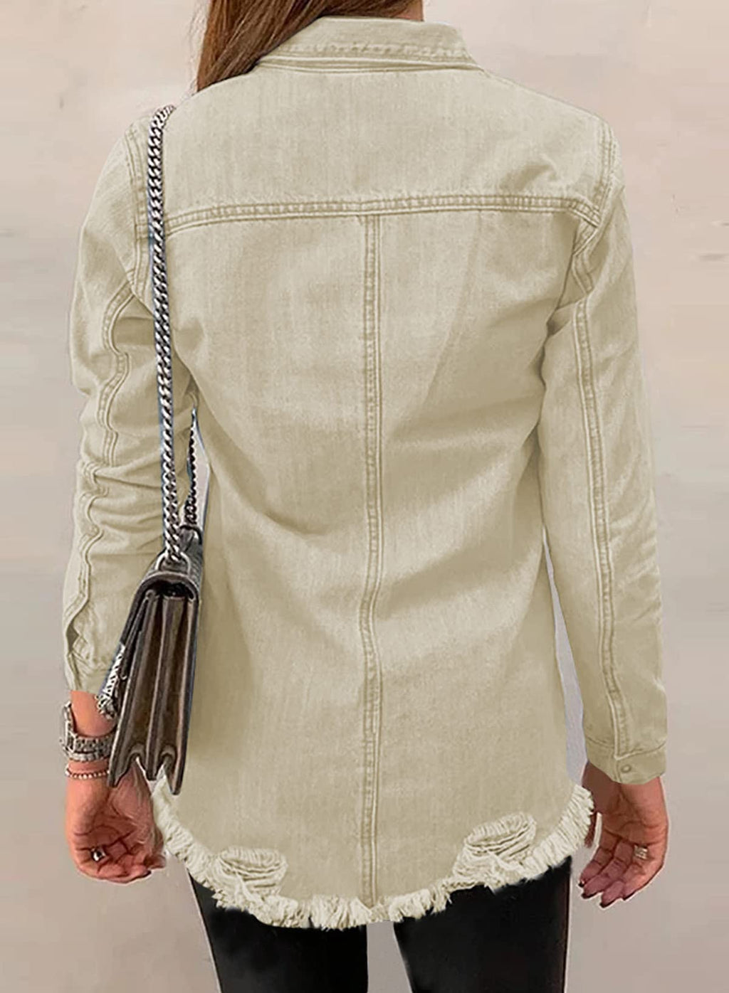 Dokotoo Womens Long Sleeve Button Down Oversized Jean Denim Jacket Beige M - A1 Apricot