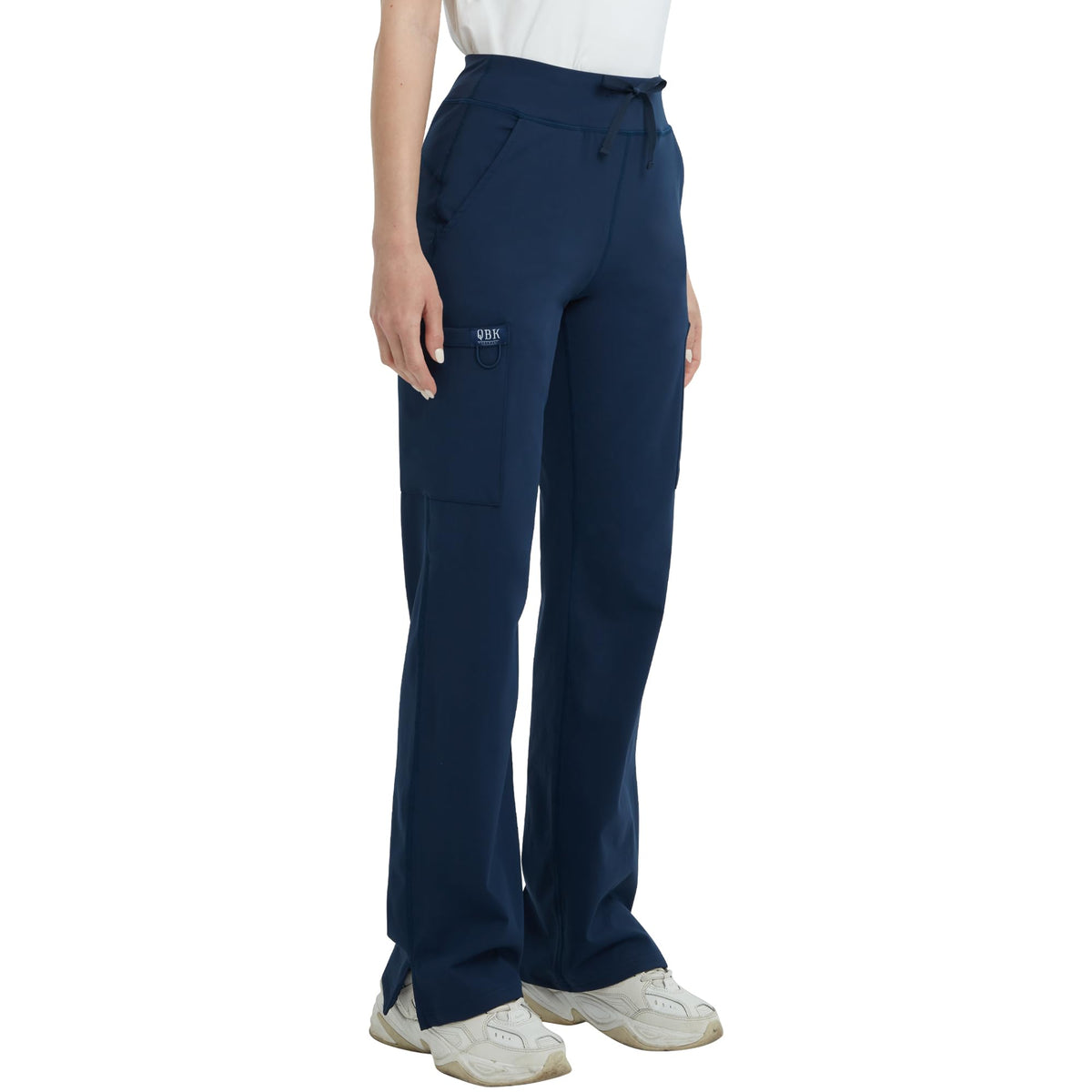 Qbk High-Rise Yoga Scrub Pants Women Straight Wide-Leg Uniform - Navy