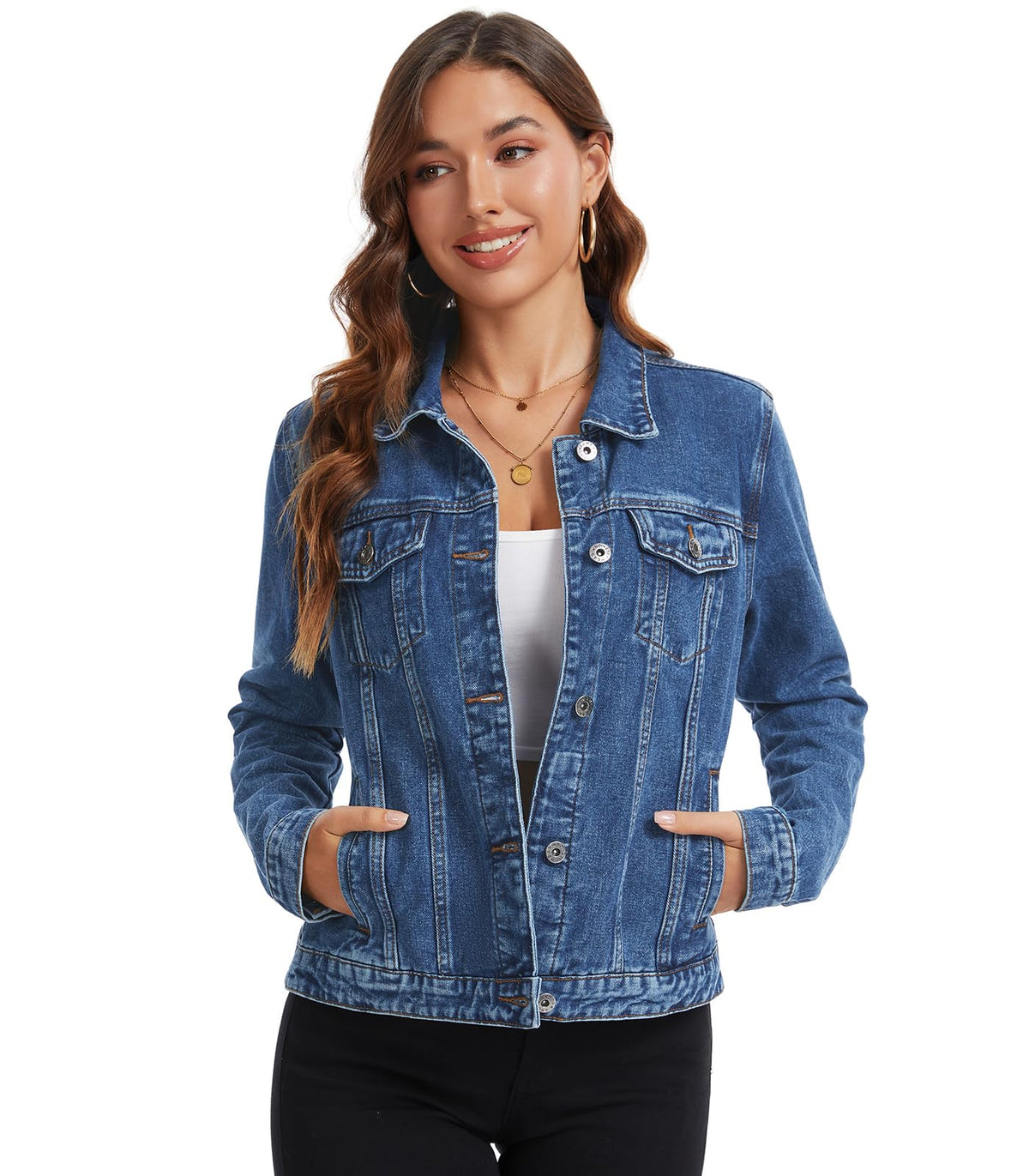 Miss Moly Women's Denim Jacket Classic Button Up Jean Blue 4 M