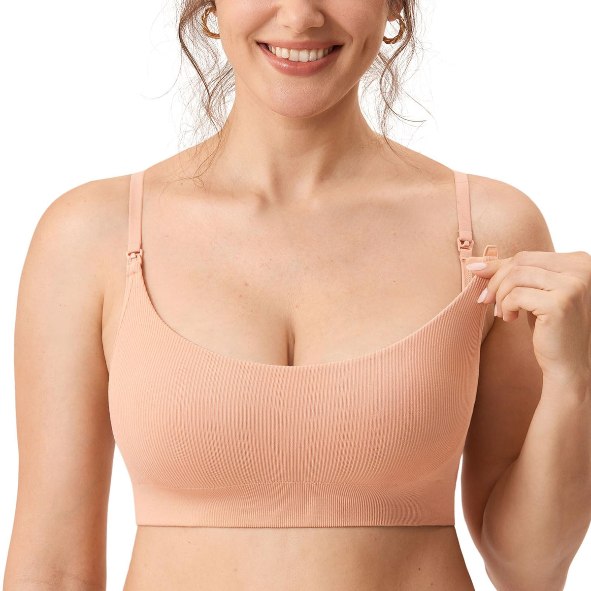 Women's Momanda Ribbed for Breastfeeding Grapefruit Orange Medium Nursing Bra