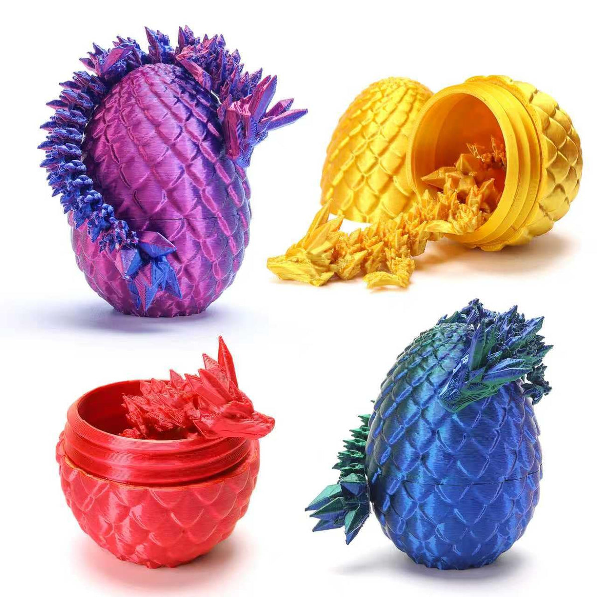 4 Pcs Mini 3D Printed Dragon Eggs with Crystal Dragon Inside, Easter Egg fillers Easter Gifts for for Chrismas, Thanks Giving Valentine's Day, Easter, Bithday(Without Keychain)