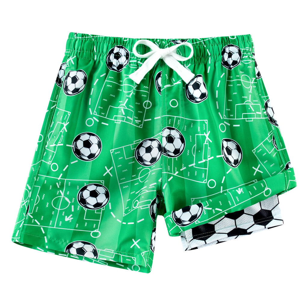 Cozople Bathing Suits for Teens Funny Hawaii Stylish Swim Trunks with Compression Liner Swimwear Green Soccer Swim Shorts Drawstring Surf Swimming Trunks Swimsuit Size 18-20