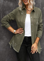 Dokotoo Womens Long Sleeve Button Down Oversized Jean Denim Jacket Khaki L - A1