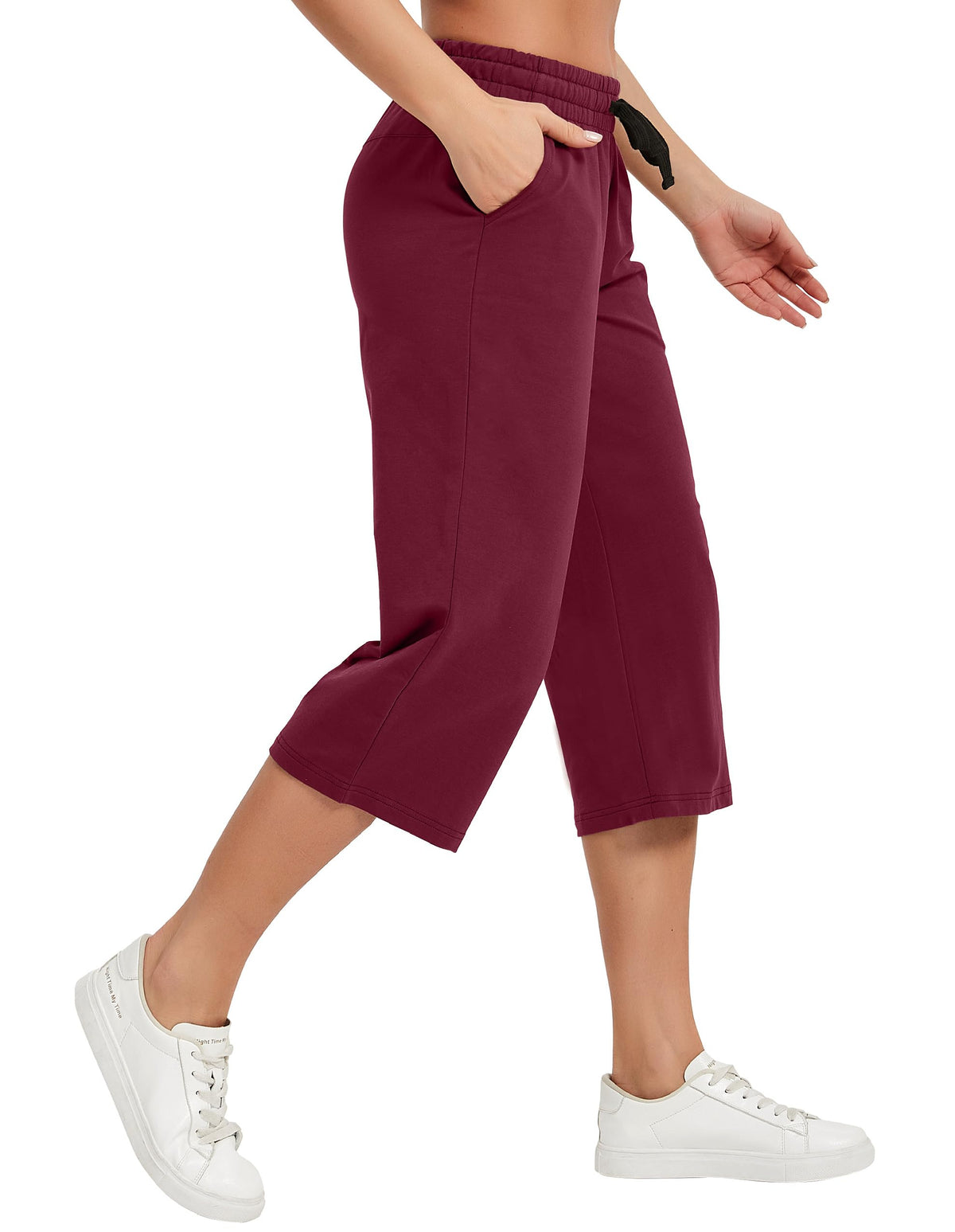Specialmagic Women's Capri Pants Cotton Sweatpants Wine Red L