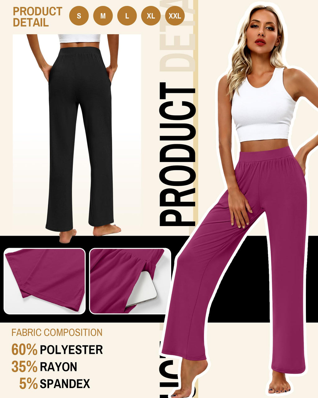 Huukeay 3 Pack Women's Lounge Pants Cozy Sweatpants Medium - Style 7