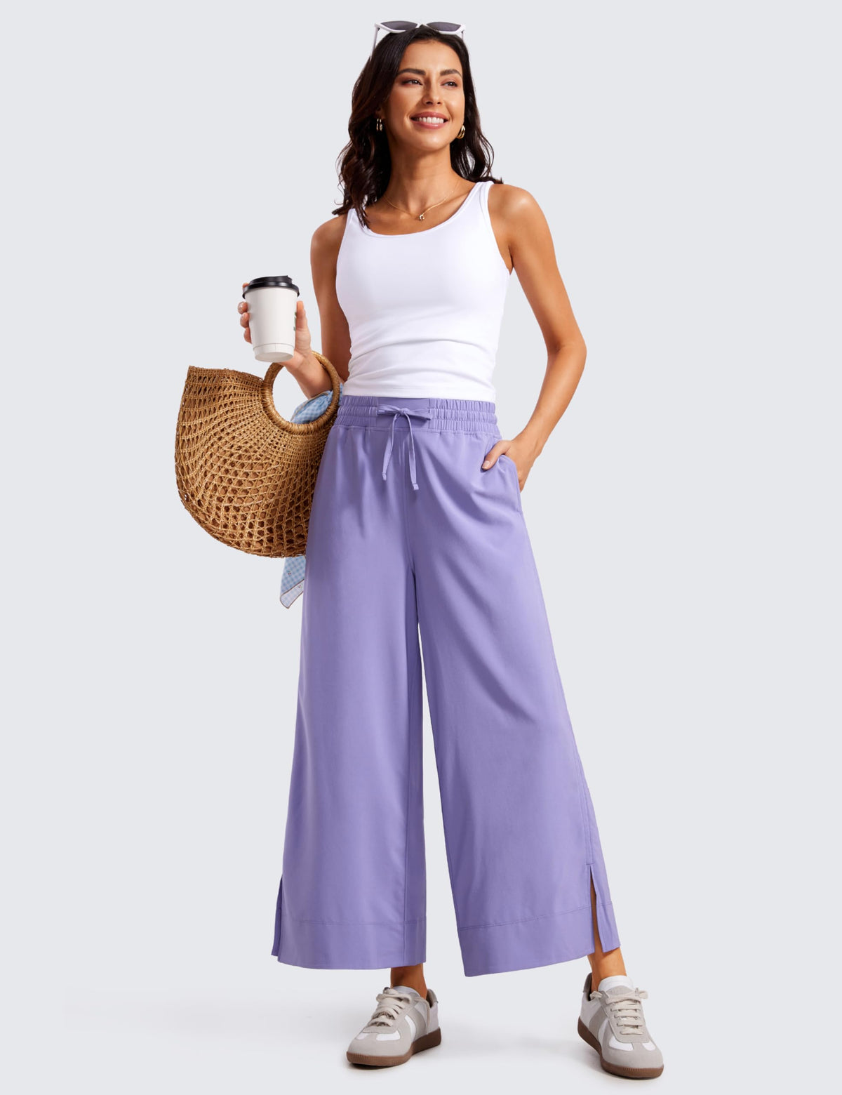 Women's Crz Yoga Lightweight Wide-Leg Crop Pants 25" Lavender Purple