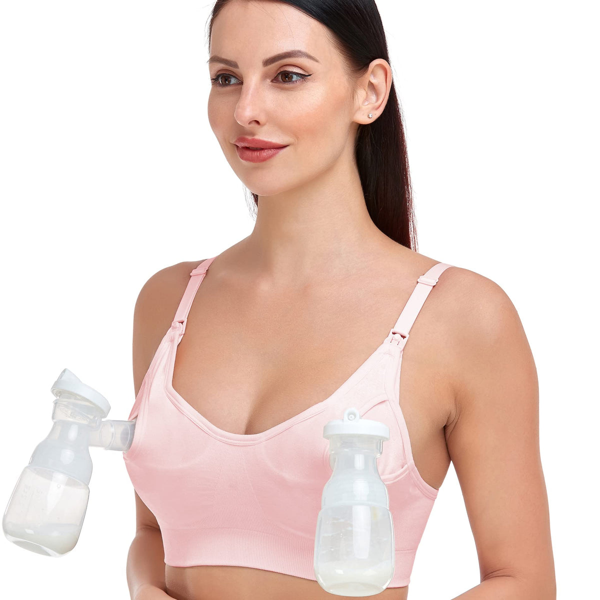 Women's Gxxge Support Pumping Hands Free All in One Comfortable Breast No Pad Pumps Pink Large Nursing Bra