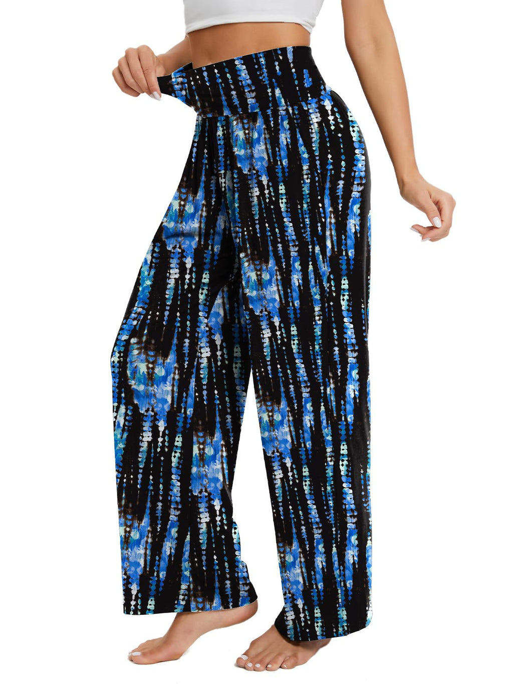 Gracyoga Women's Wide-Leg Yoga Pants Flowy Lounge - C-blackbluetiedye
