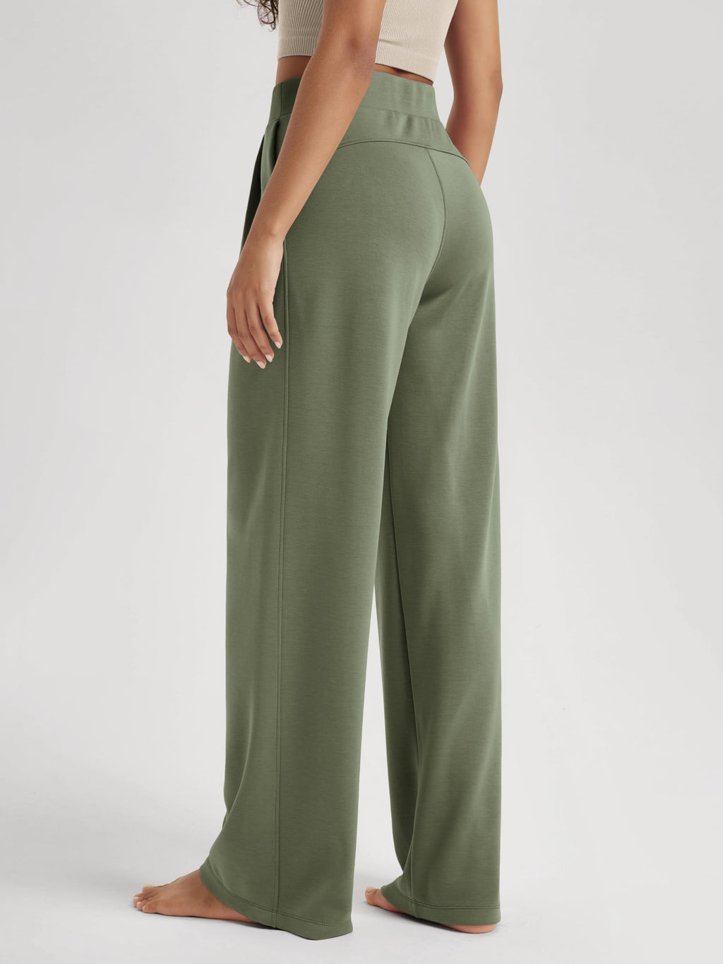 Ododos Modal Soft Wide-Leg Pants For Women High-Waist - Dark Sage