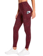 The Gym People Women's Thick High-Waist Yoga Pants - Wine Red Leopard