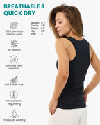 100% Merino Wool Tank Top Women - Active Sleeveless Undershirt Base Layer (Medium, B: Charcoal)
