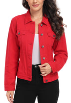Miss Moly Women's Denim Jacket Classic Button Up Jean Red Xs