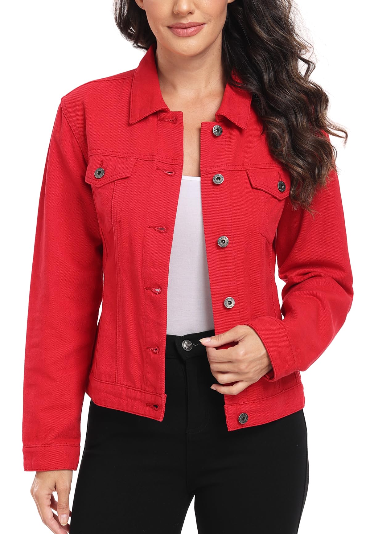 Miss Moly Women's Denim Jacket Classic Button Up Jean Red Xs