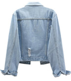 Kedera Womens Denim Jackets Distressed Ripped Long Sleeve Jean Jacket Coats - Wash Blue