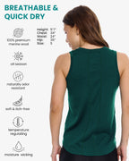 100% Merino Wool Tank Top Women - Active Sleeveless Undershirt Base Layer (Large, H: Forest Green)