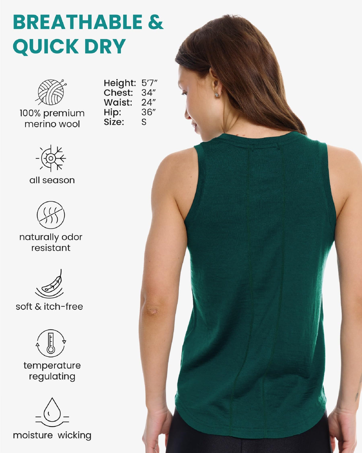100% Merino Wool Tank Top Women - Active Sleeveless Undershirt Base Layer (Large, H: Forest Green)
