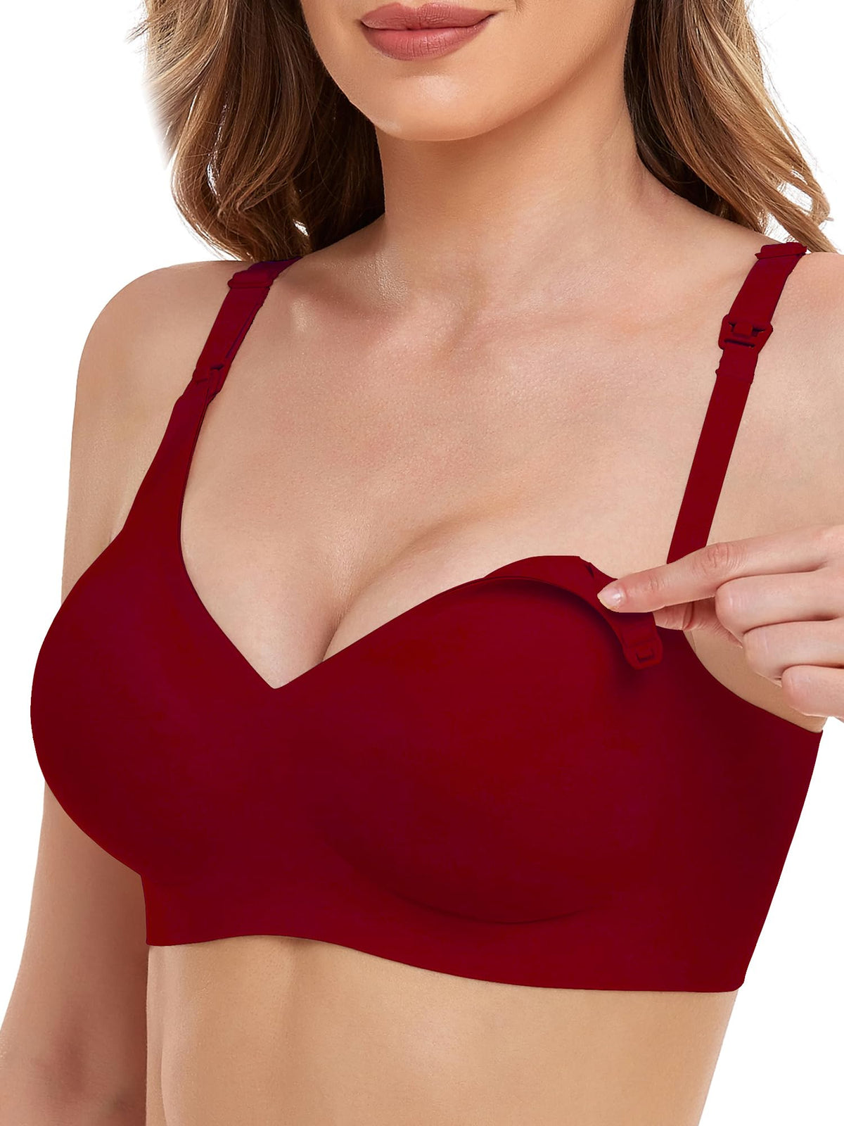 Women's Vinfact Smooth for Breastfeeding Seamless for Pregnancy Wireless Bralette with Extra Extender Large, Red Nursing Bra