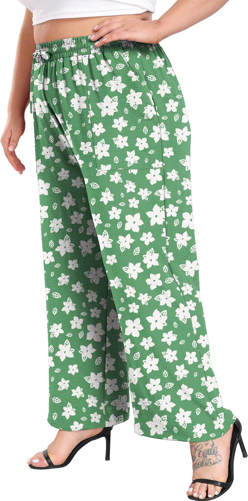 Lastshe Women's Plus Size Wide-Leg Pants Yoga For - Mint Green White