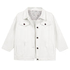 Hixiaohe Spring Summer Jean Jacket For Women Trendy Half Sleeve Button Down Short Denim Retro Cropped Trucker Coat - White