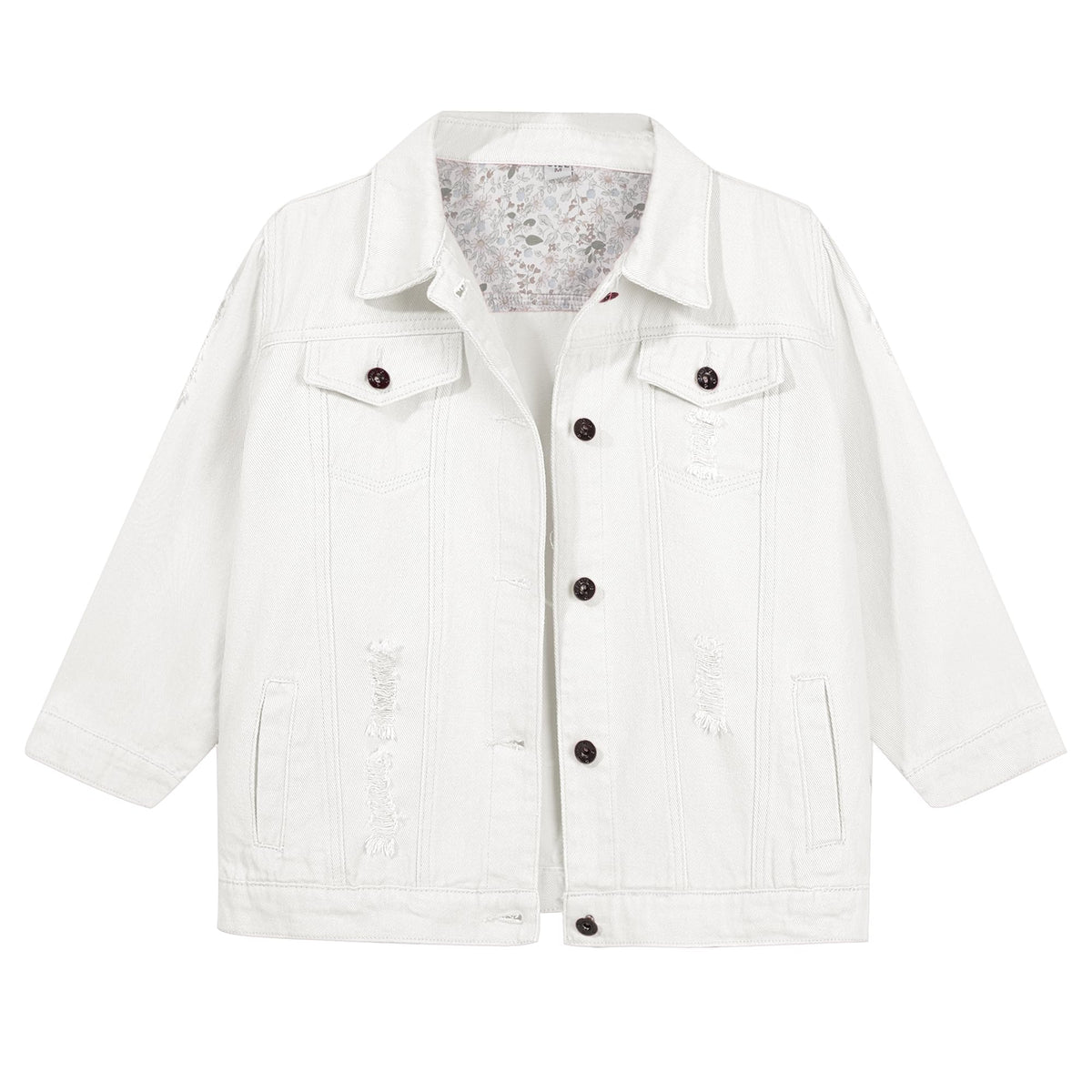 Hixiaohe Spring Summer Jean Jacket For Women Trendy Half Sleeve Button Down Short Denim Retro Cropped Trucker Coat - White