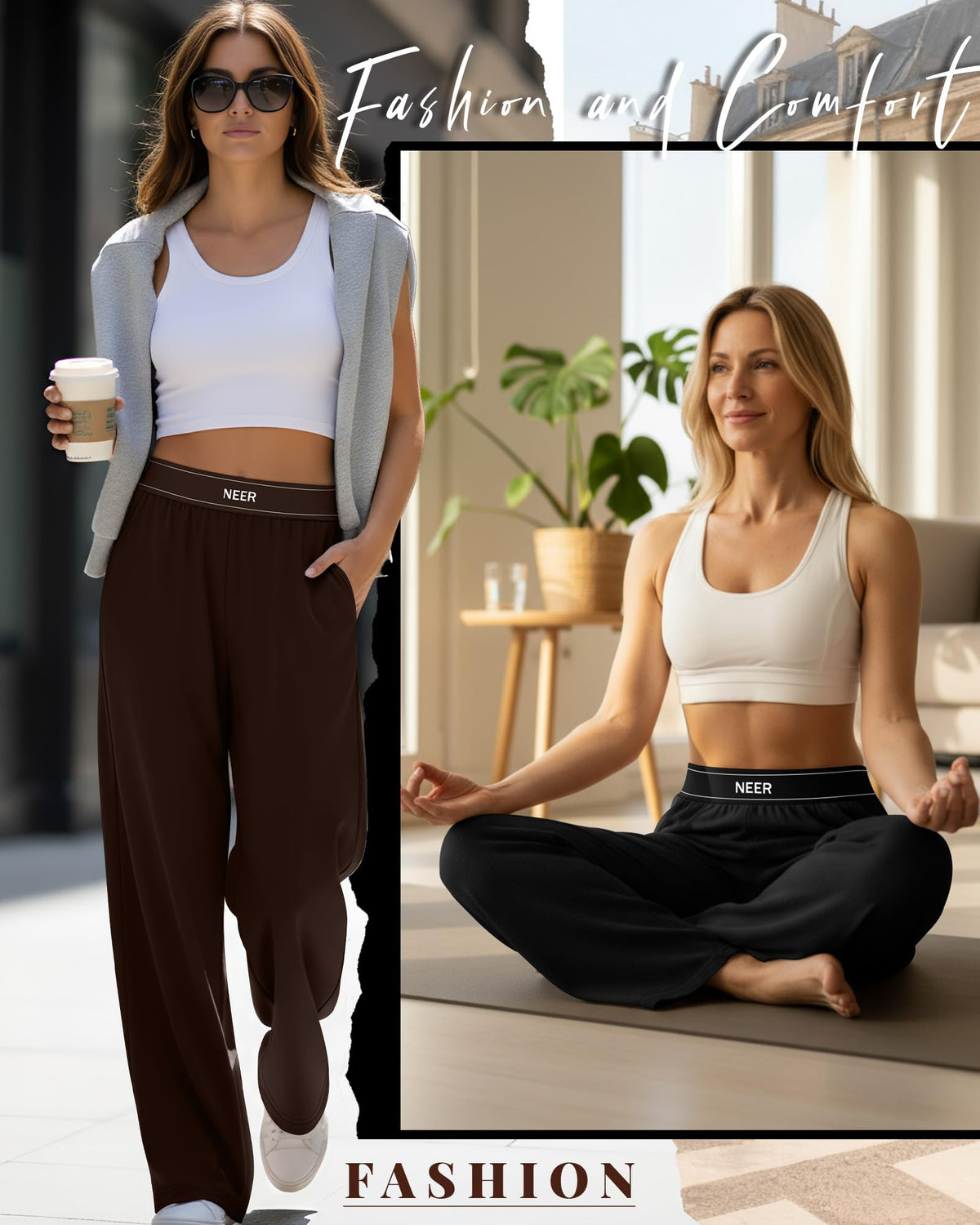 Neer 3 Pack Women's Cotton Lounge High-Waisted Pants - Style 19