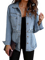 Tankaneo Womens Denim Jacket Distressed Jean Oversized Shacket - Baby Blue