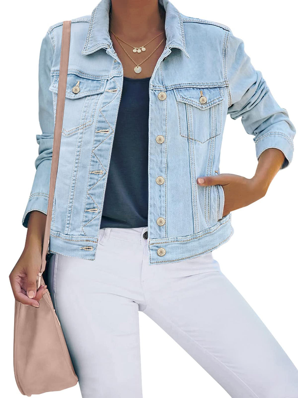 Luvamia Womens Denim Jacket Ladies Jean Summer Size Xs - Light Blue