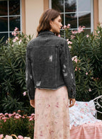 Evaless Country Concert Outfits For Women 2026 Trendy Ripped Distressed Pockets Front Slouchy Fray Hem Long Sleeve Trucker Denim Jean